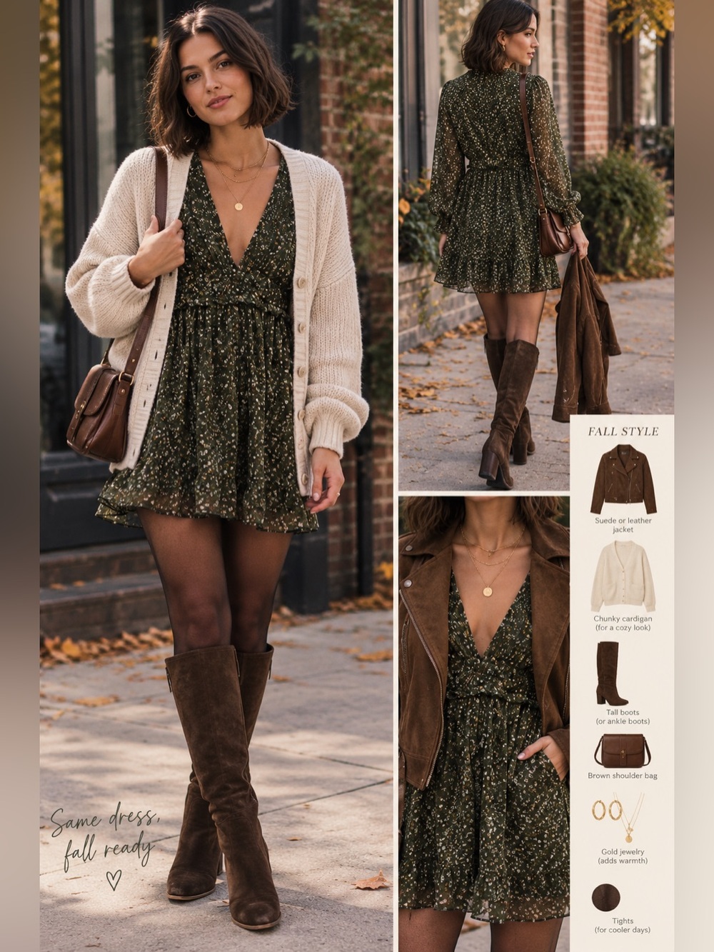 Urban Outfitters Olive Floral Chiffon Mini Dress Long Sleeve V-Neck Small
